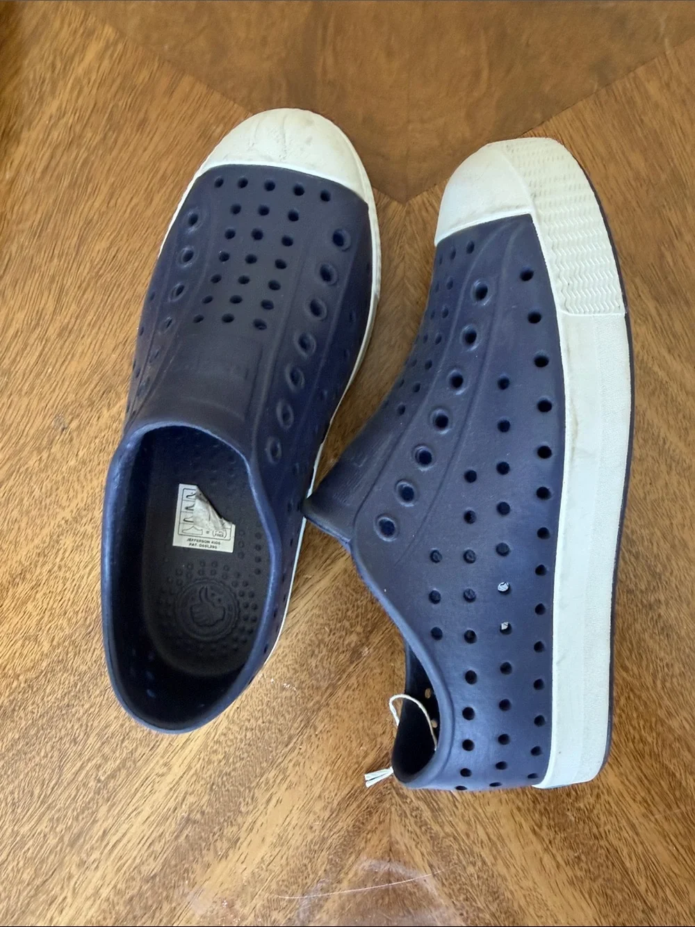 Native Blue Slip-On Kids Sandals with White Toe Cap